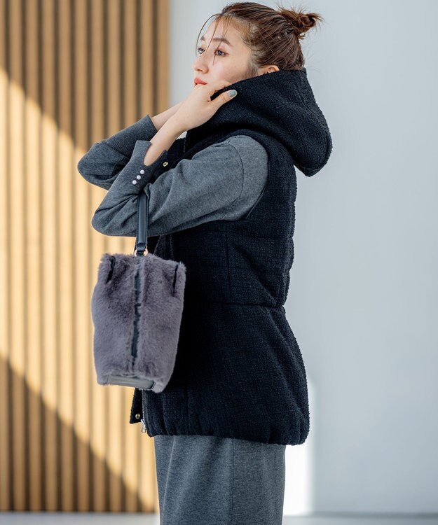 組曲 【中綿・軽羽織】フード付きパディングベスト ブラック系8