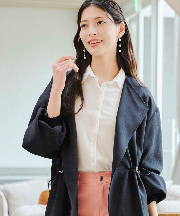 Tiaclasse 【洗える】パフスリーブ着流しコート チャコールグレー