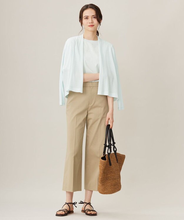 自由区 L 【接触冷感・洗える】コットンサテンストレッチクロップド丈ワイド パンツ ベージュ