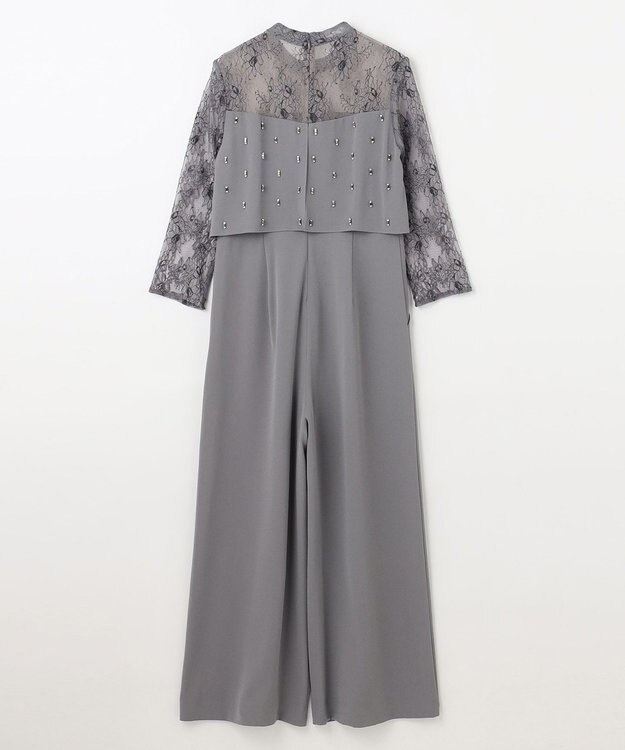 GRACE CONTINENTAL 刺繍ワイドサロペット グレー