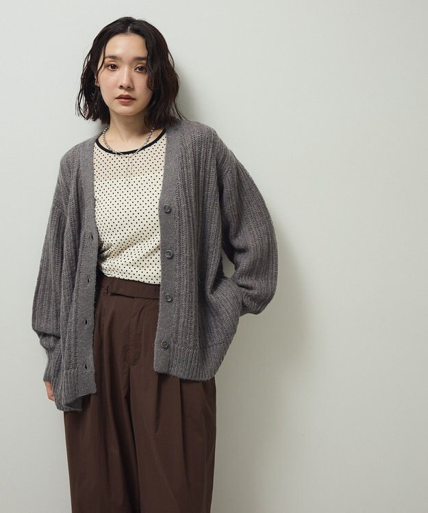 Green Parks シアーニットＶネックカーディガン Gray