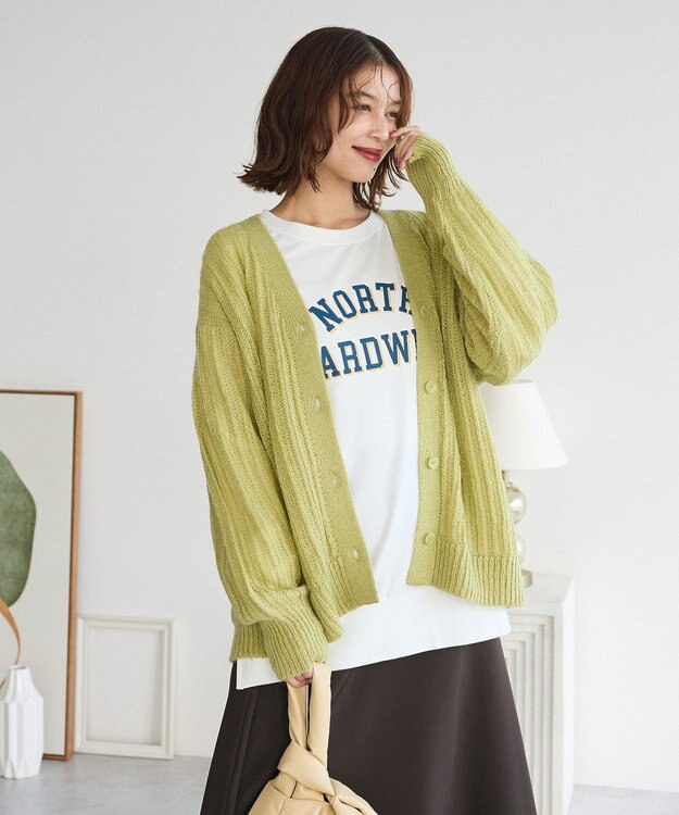 Green Parks シアーニットＶネックカーディガン Green