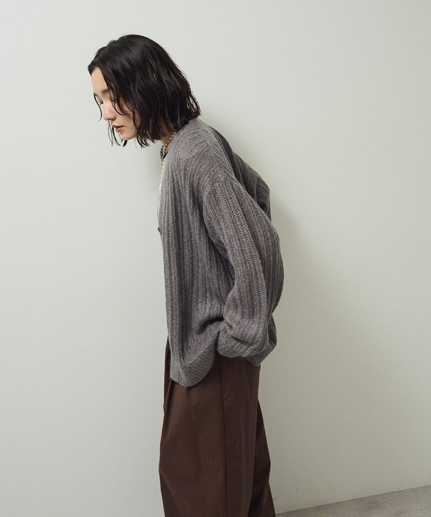 Green Parks シアーニットＶネックカーディガン Gray