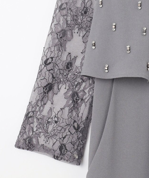 GRACE CONTINENTAL 刺繍ワイドサロペット グレー