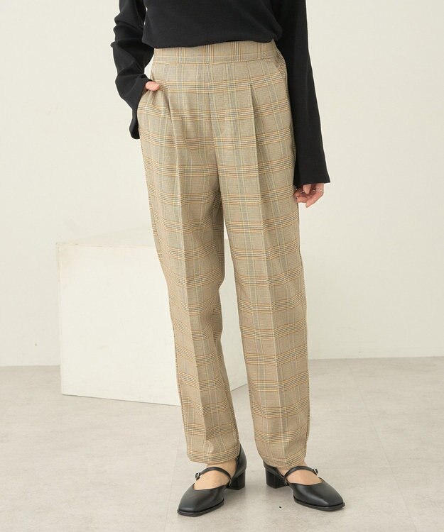 earth music&ecology 裏起毛テーパードパンツ Check Brown