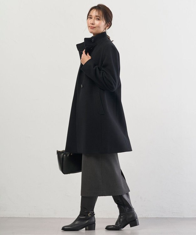 J.PRESS LADIES ショートビーバー スタンドカラー コート ブラック系