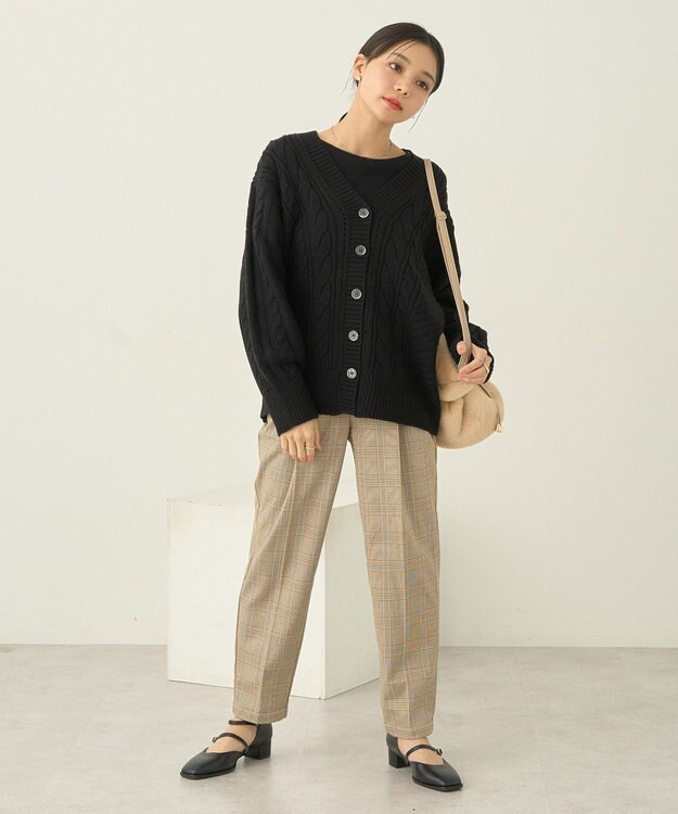 earth music&ecology 裏起毛テーパードパンツ Check Brown