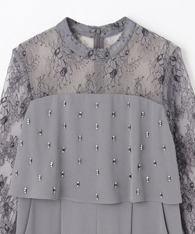 GRACE CONTINENTAL 刺繍ワイドサロペット グレー