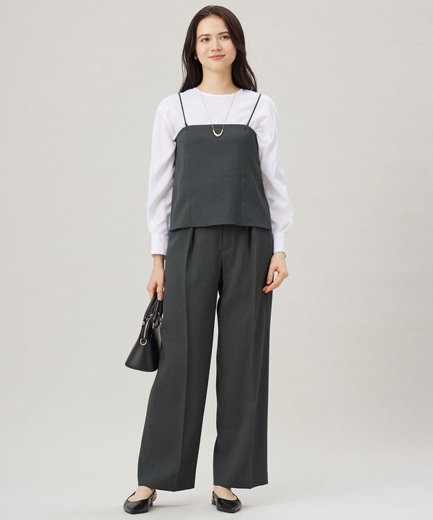 自由区 S 【セットアップ対応・接触冷感・洗える】リネンライクシンセティックワイドストレート パンツ スレート