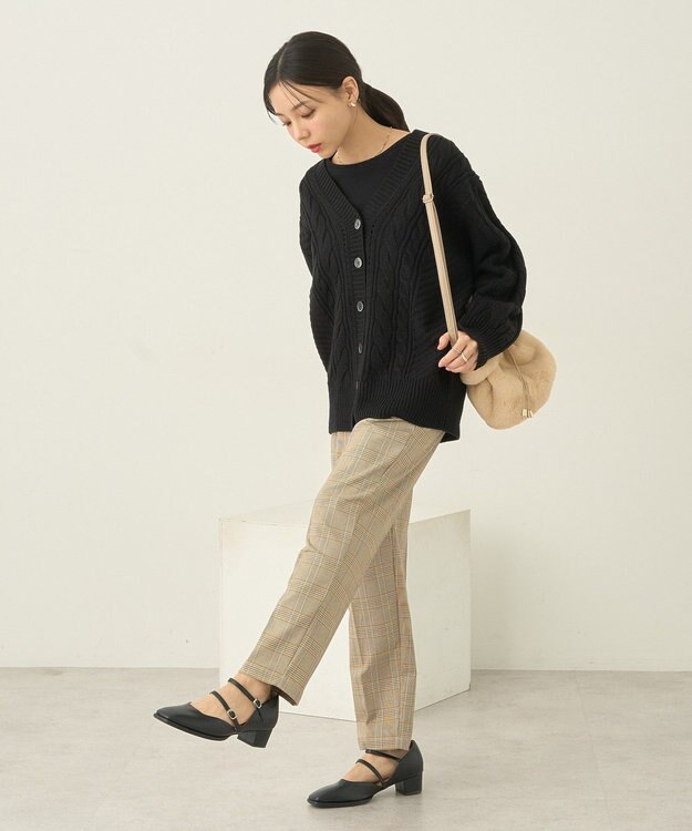 earth music&ecology 裏起毛テーパードパンツ Check Brown