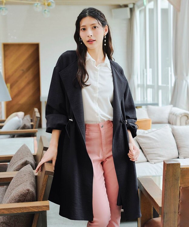 Tiaclasse 【洗える】パフスリーブ着流しコート チャコールグレー