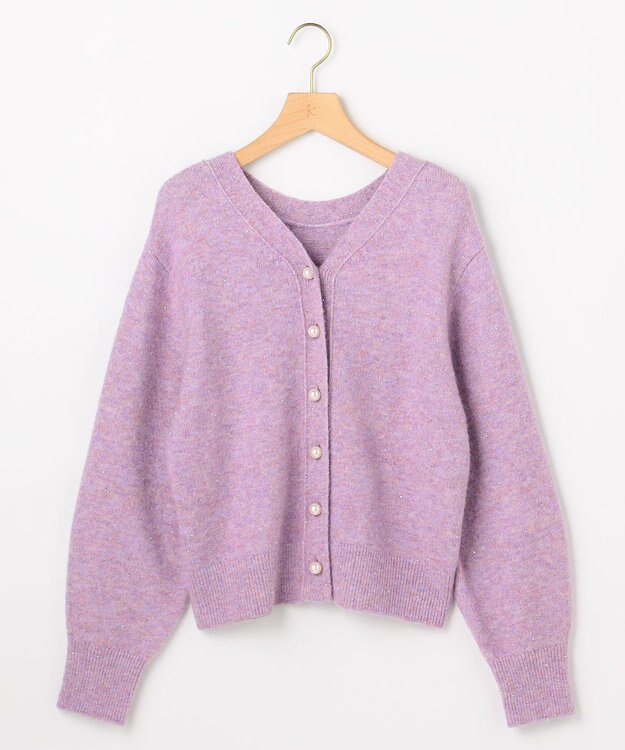 組曲 【加藤ローサさん着用 / 前後着用可】スパンコールヤーン カーディガン ライラック系