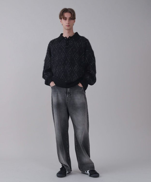 WEGO 【ユニセックス着用ITEM/SMLサイズ展開/ウエスト調整可】バギーデニムパンツ ブラックその他