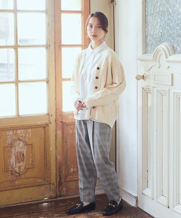 earth music&ecology 裏起毛テーパードパンツ Check Black