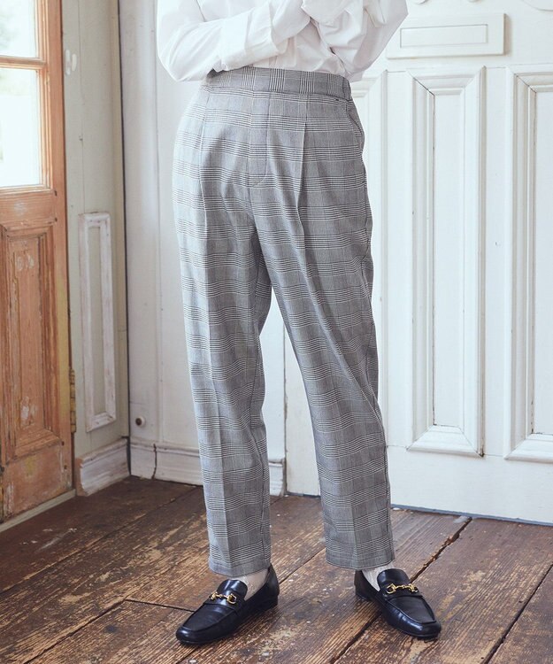 earth music&ecology 裏起毛テーパードパンツ Check Black