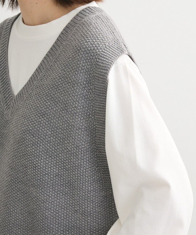 Green Parks ＳＥＴ２点　ニットベスト＋ロンＴＥＥ Gray Mixture