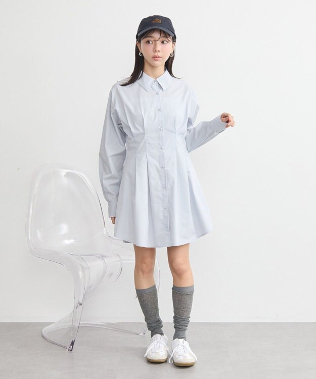 earth music&ecology ウエストタックシャツミニワンピース Sax