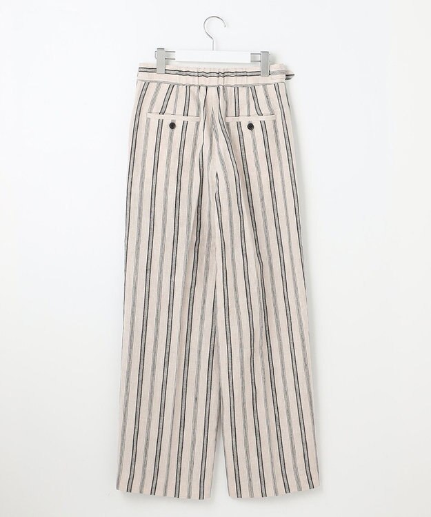 23区 【洗える】リネンストライプ ワイド パンツ ベージュストライプ