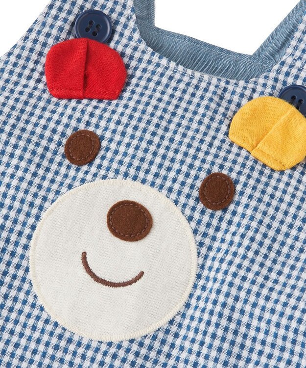 MIKI HOUSE HOT BISCUITS 【70-90cm】 顔ドン　デニムロンパース 紺×白