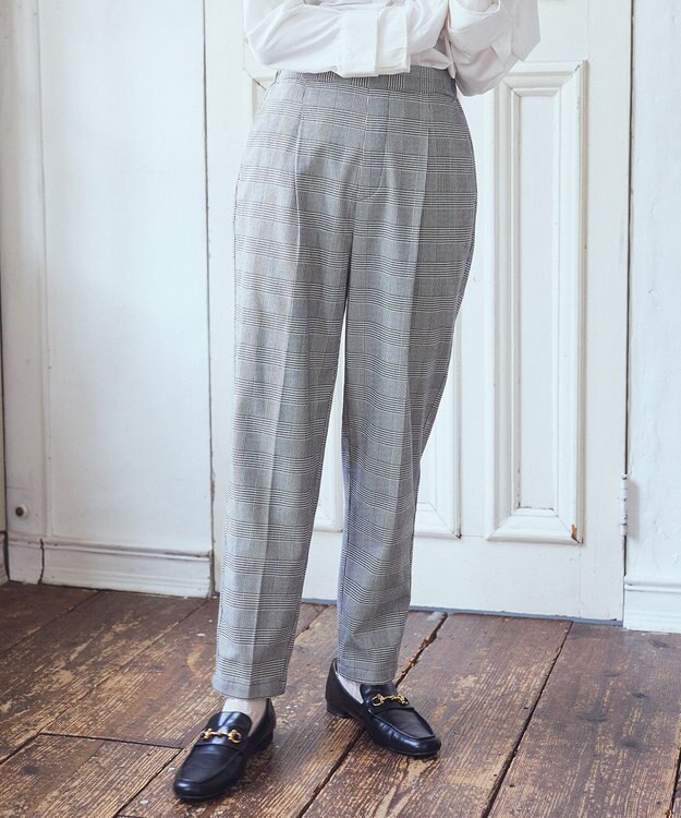 earth music&ecology 裏起毛テーパードパンツ Check Black