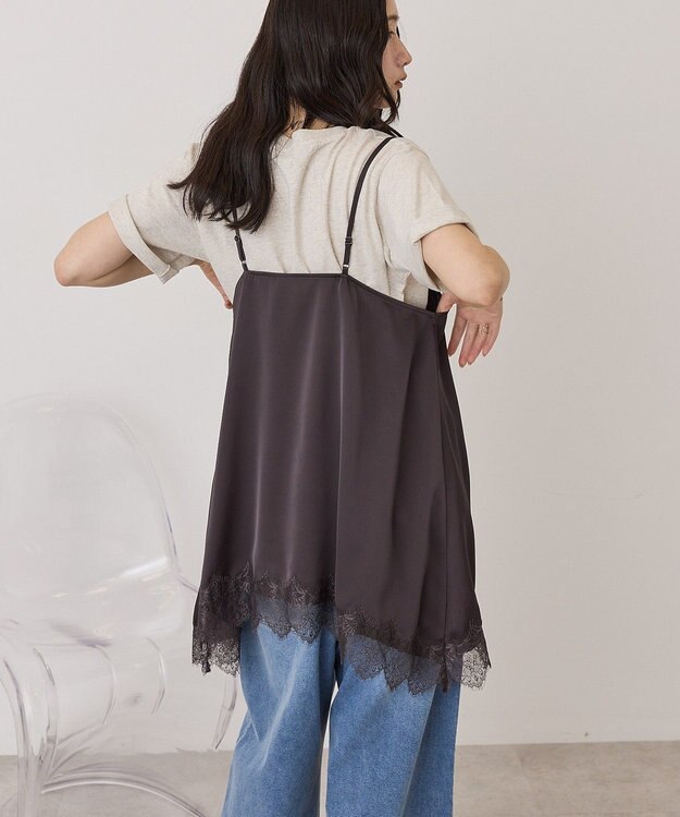 AMERICAN HOLIC イレギュラーヘムサテンレースキャミソール Charcoal Gray