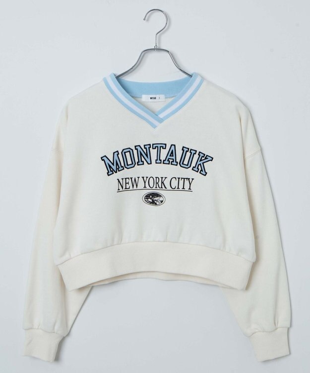 WEGO Vネックラインリブショートスウェット オフホワイト