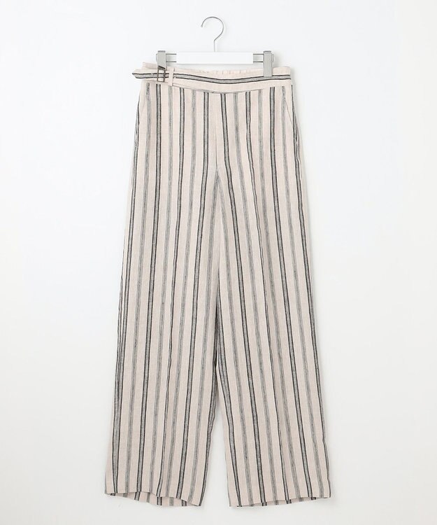 23区 【洗える】リネンストライプ ワイド パンツ ベージュストライプ
