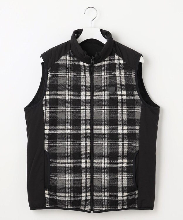 23区GOLF 【MEN】両面使える！チェック×無地 ダウンベスト ブラック系