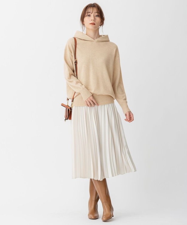 自由区 【洗える】ロイヤルサテン プリーツスカート ベージュ系