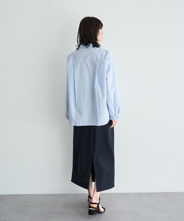YECCA VECCA イージケアフリルカラーシャツ Stripe Blue