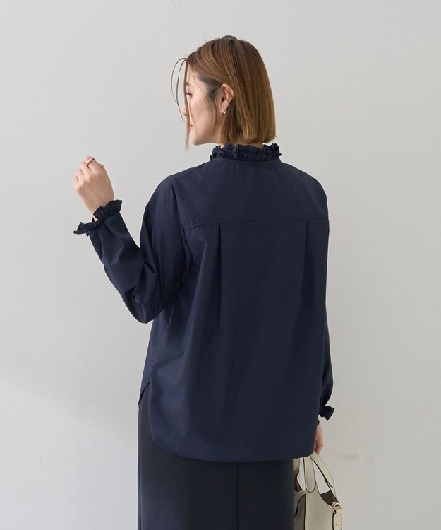 YECCA VECCA イージケアフリルカラーシャツ Navy