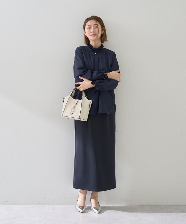 YECCA VECCA イージケアフリルカラーシャツ Navy