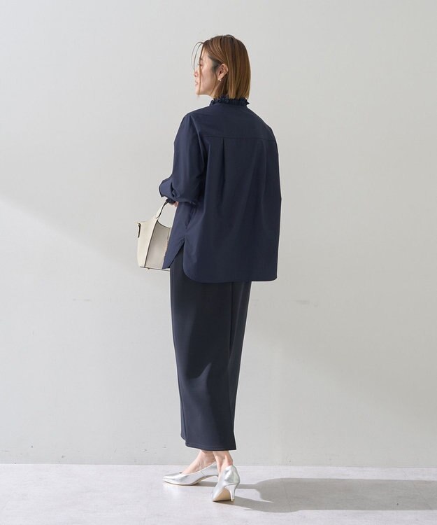 YECCA VECCA イージケアフリルカラーシャツ Navy