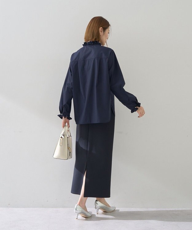 YECCA VECCA イージケアフリルカラーシャツ Navy