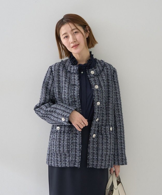 YECCA VECCA イージケアフリルカラーシャツ Navy