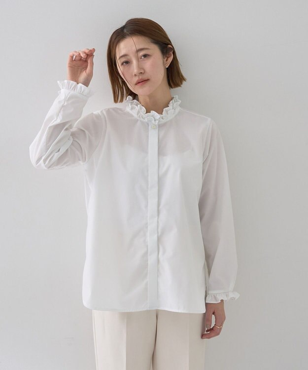 YECCA VECCA イージケアフリルカラーシャツ Off White