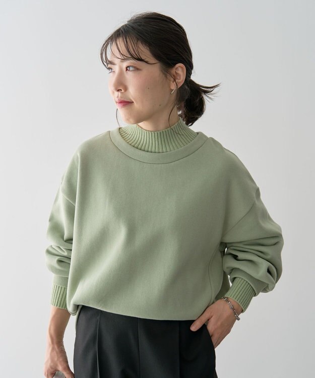 Green Parks 配色リブニットドッキング裏起毛プルオーバ Light Green