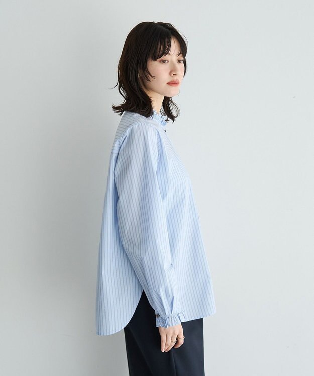 YECCA VECCA イージケアフリルカラーシャツ Stripe Blue