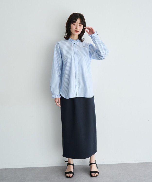 YECCA VECCA イージケアフリルカラーシャツ Stripe Blue
