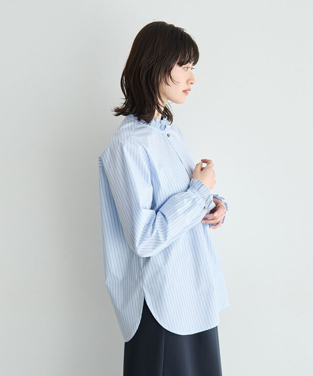 YECCA VECCA イージケアフリルカラーシャツ Stripe Blue
