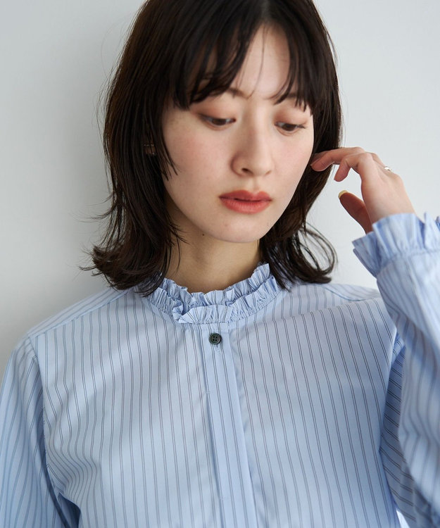 YECCA VECCA イージケアフリルカラーシャツ Stripe Blue