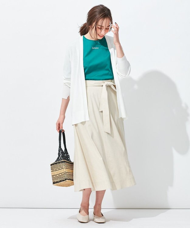 自由区 【洗える】ハイツイストコットンアセテート ニットカーディガン ホワイト系