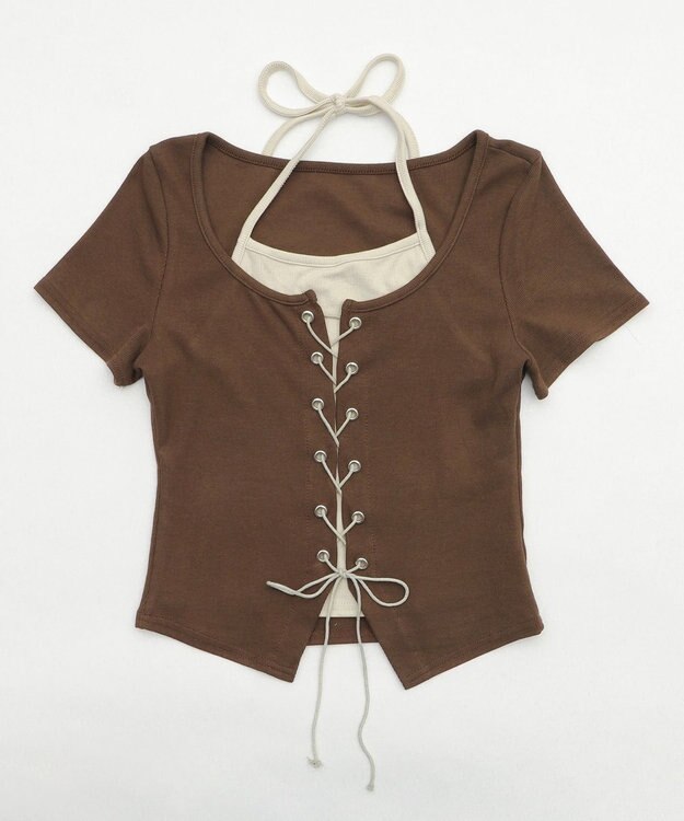 WEGO フロントレースアップレイヤードT ブラウン