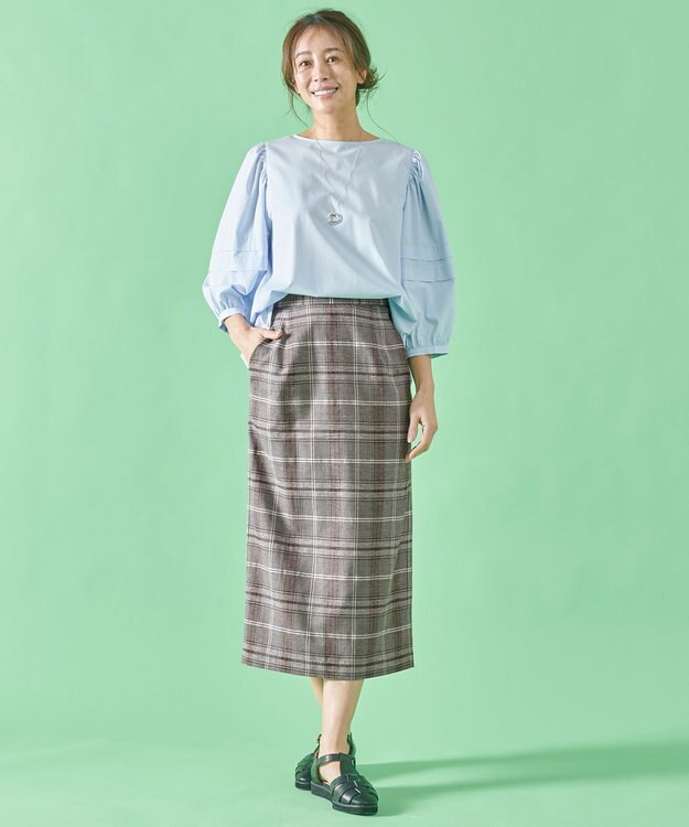 ANY 【ウエストゴム/ストレッチ】チェックタイトスカート ブラウン系