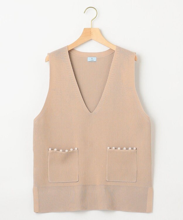 組曲 【洗える・軽量】パールディテールニット ベスト ベージュ系