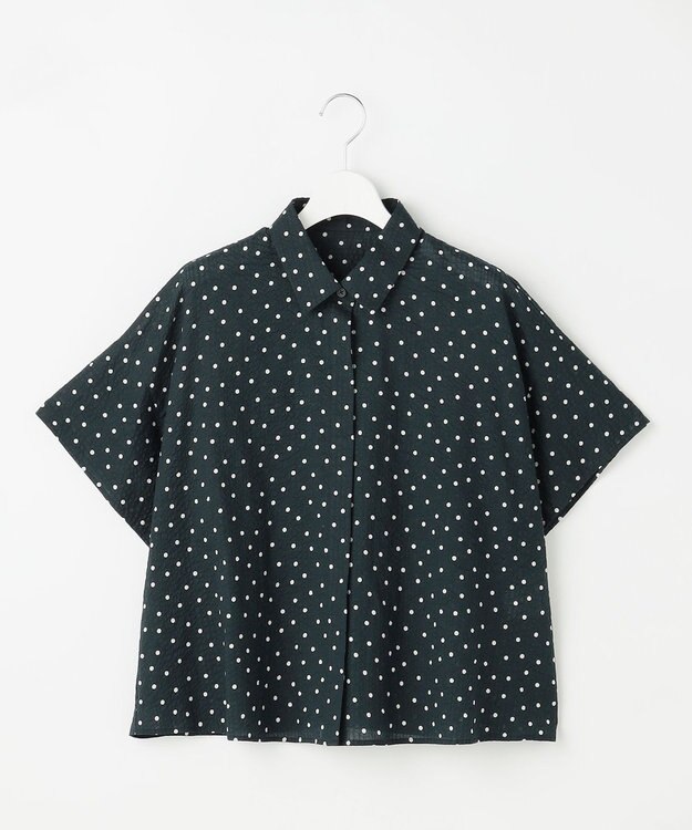 自由区 L 【WEB限定】コットンサッカープリント シャツ ネイビー×オフ