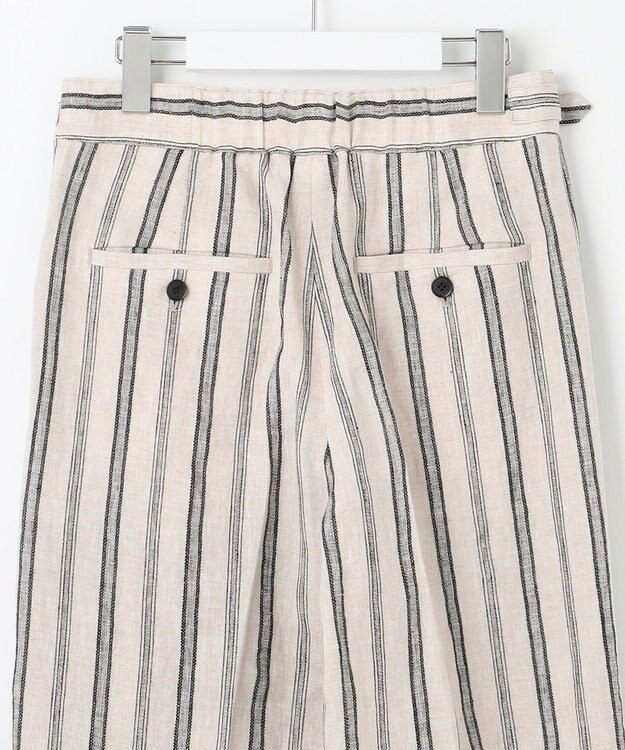 23区 【洗える】リネンストライプ ワイド パンツ ベージュストライプ