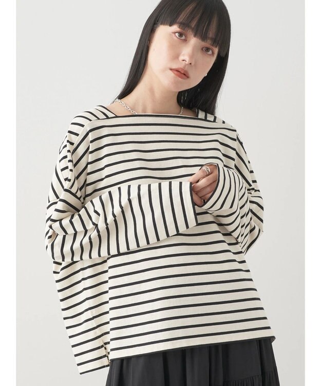 earth music&ecology スクエアボーダープルオーバー Ivory