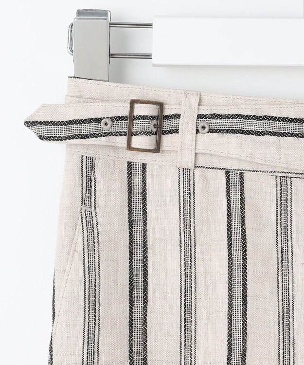 23区 【洗える】リネンストライプ ワイド パンツ ベージュストライプ