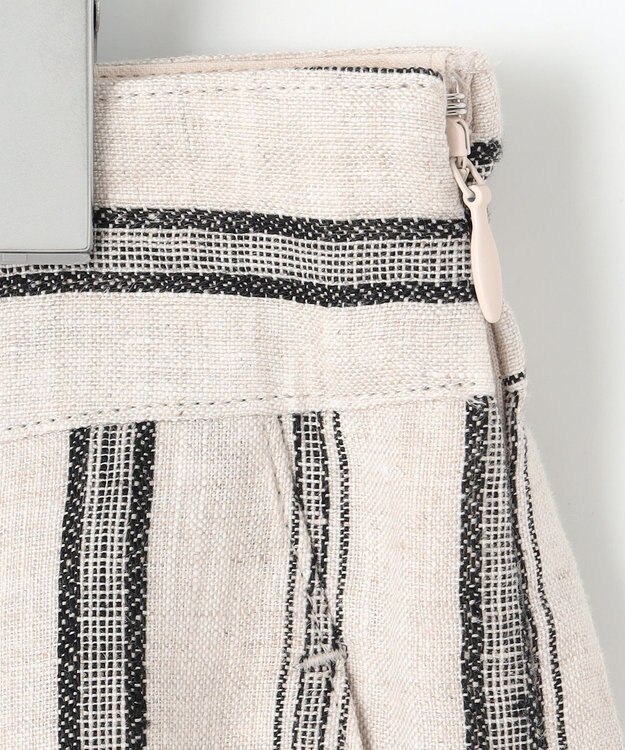 23区 【洗える】リネンストライプ ワイド パンツ ベージュストライプ